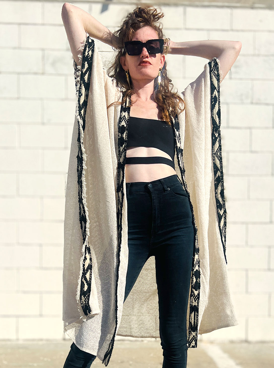 LONG OPEN PONCHO OFFWHITE