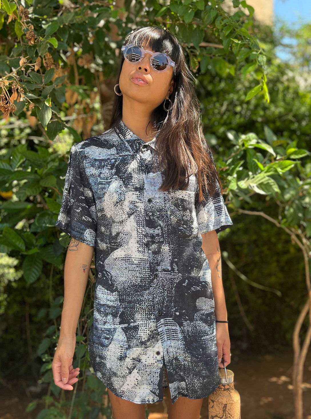 Sumo Waves Button Shirt Blue