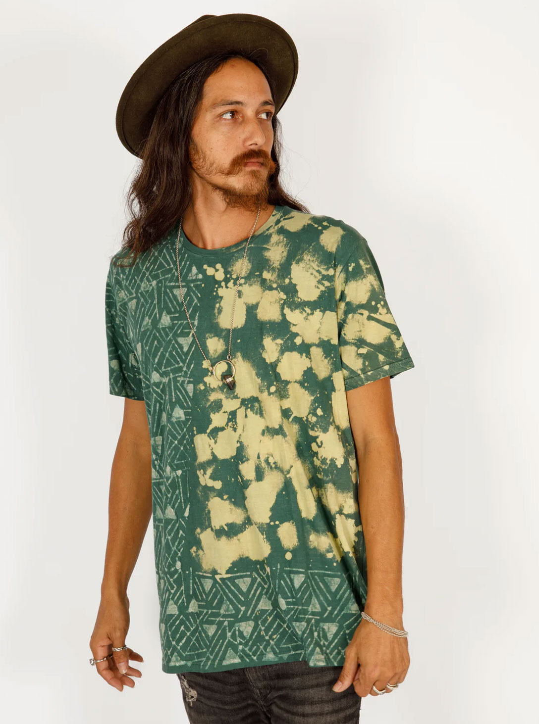 BLOCK PRINT T- GRENN & YELLOW DYE