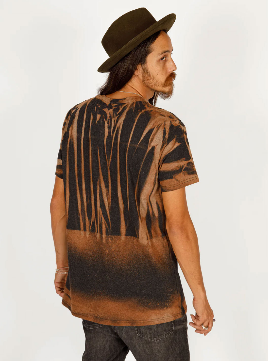 BLOCK PRINT T- BLACK & RUST STRIPES