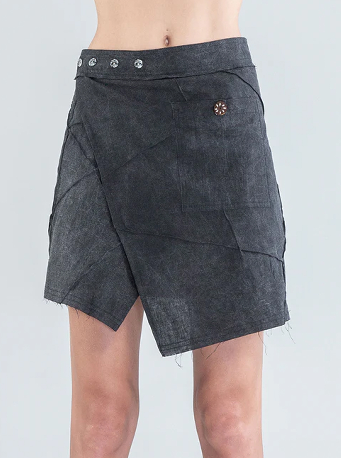 Aoki-WOMEN Wrap Mini Skirt WASH BLACK