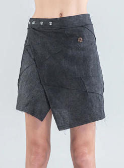 Aoki-WOMEN Wrap Mini Skirt WASH BLACK