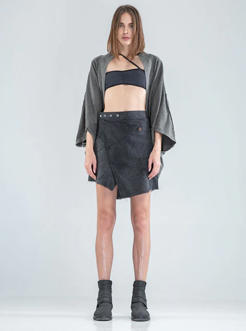 Aoki-WOMEN Wrap Mini Skirt WASH BLACK