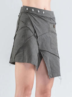 Aoki-WOMEN Wrap Mini Skirt WASH OLIVE