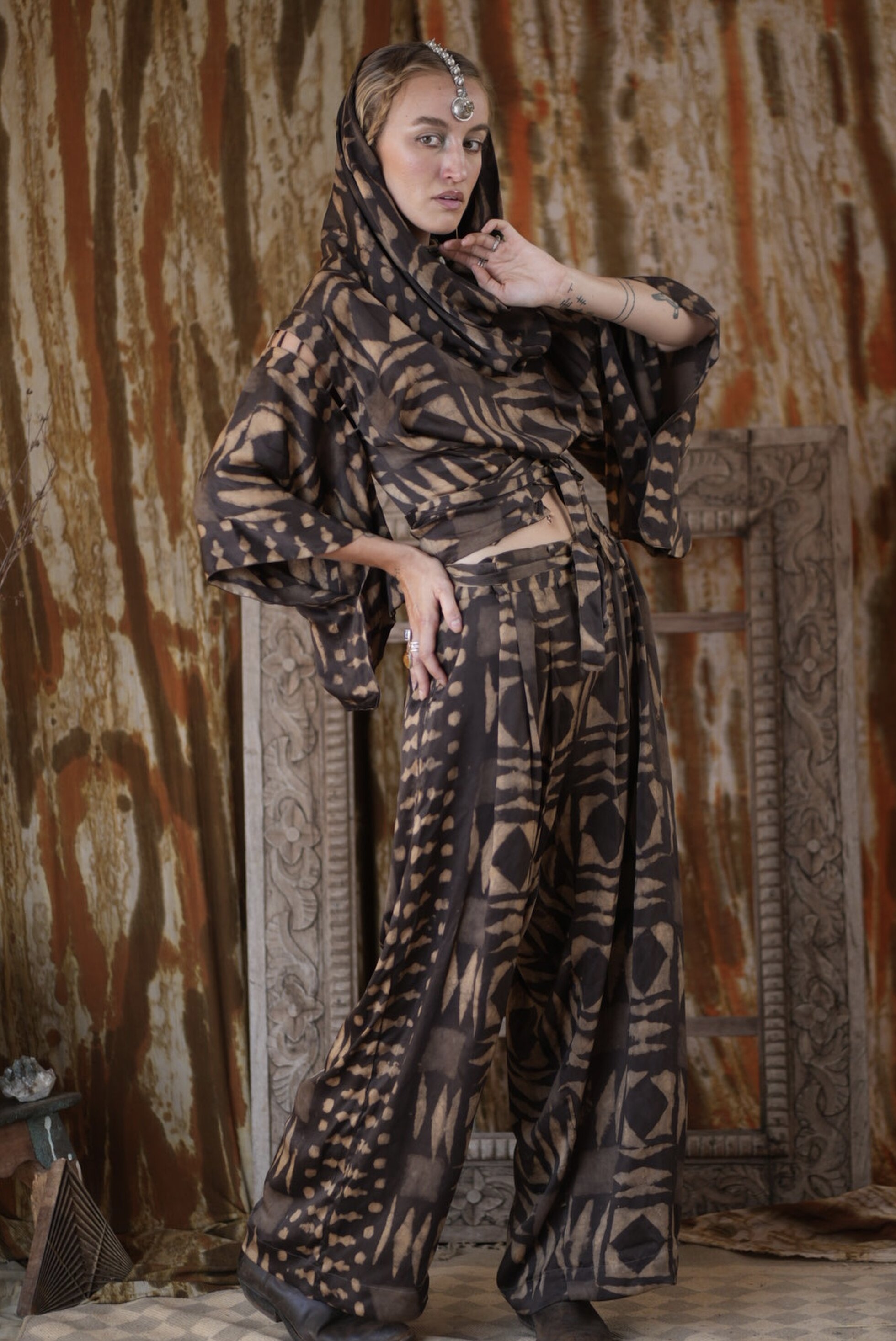 Baby Ra Cowel Kimono Top GREY-COFFEE