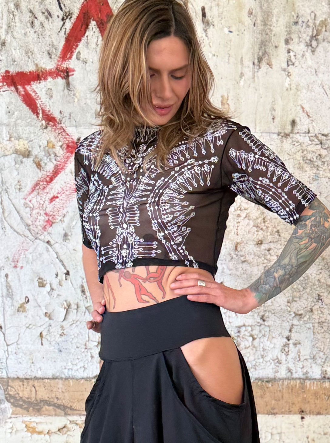 Maeve Black Mesh Top 