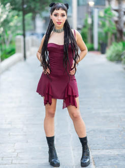 FAIRY CUP MINI DRESS BORDEAUX