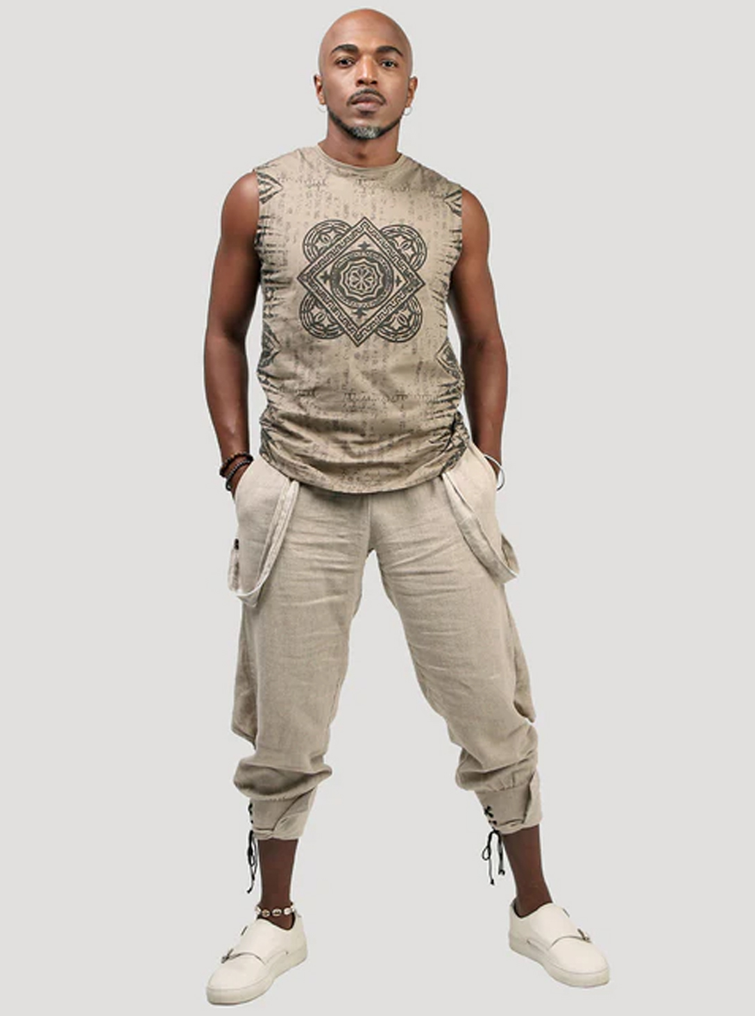 FREDDY MEN PANTS WITH STRAPS NATURAL