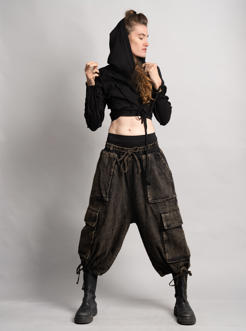 GALA BLACK-WOMEN WRAP CROP TOP LONG SLEEVES
