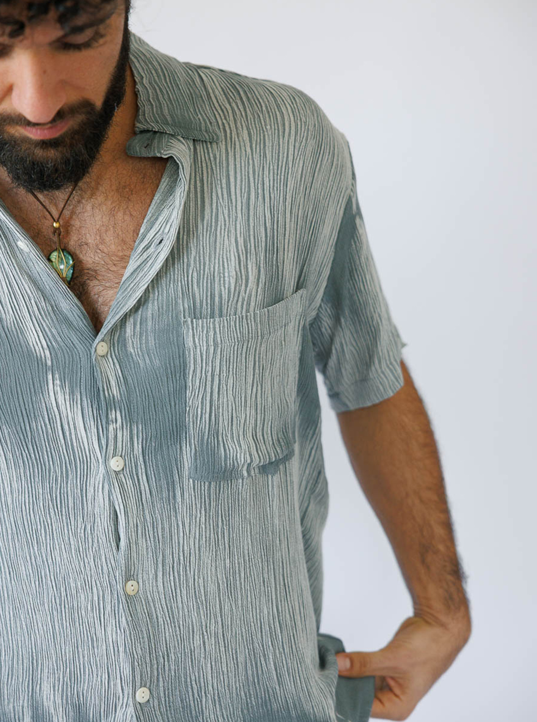 BUTTON SHIRT-GREY TIE DYE