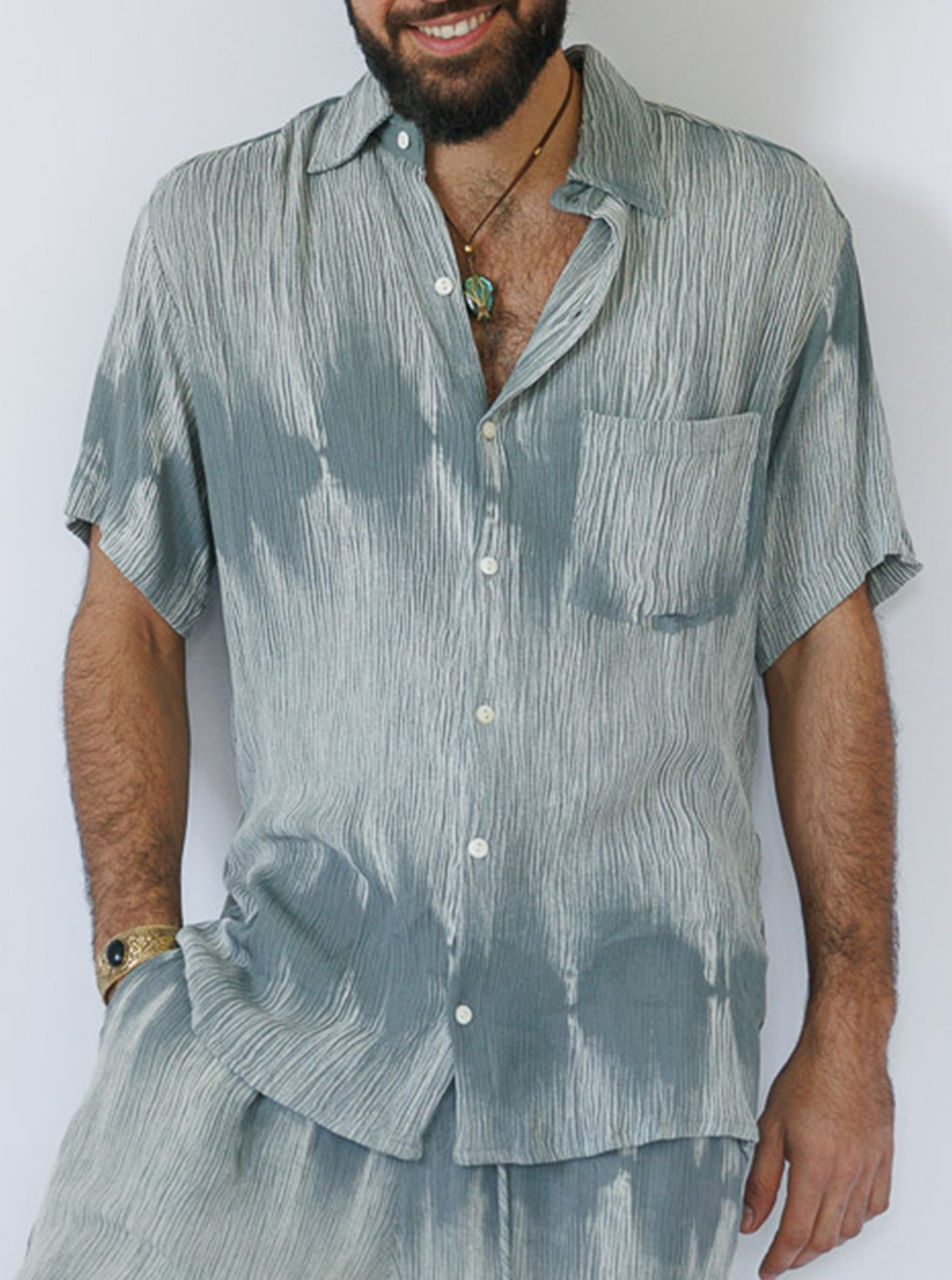 BUTTON SHIRT-GREY TIE DYE