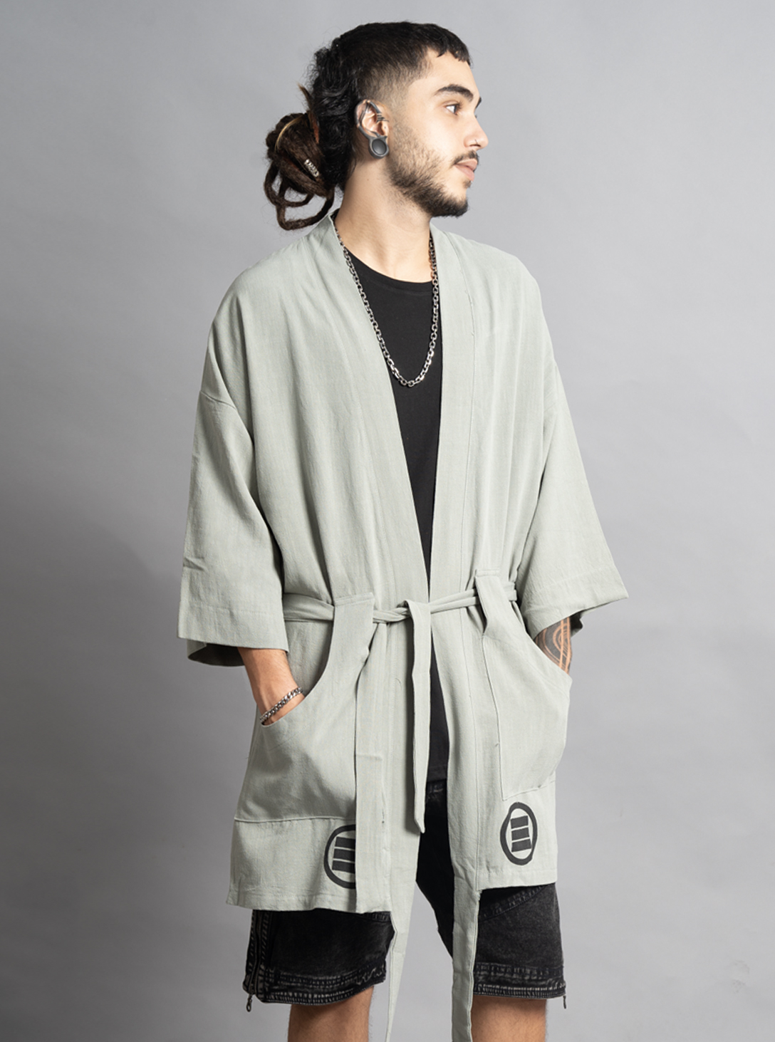 HOSHI MEN MIDI KIMONO BRUSHED GREY