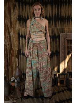 KALLAHARI PANTS tie-dye blue crepe
