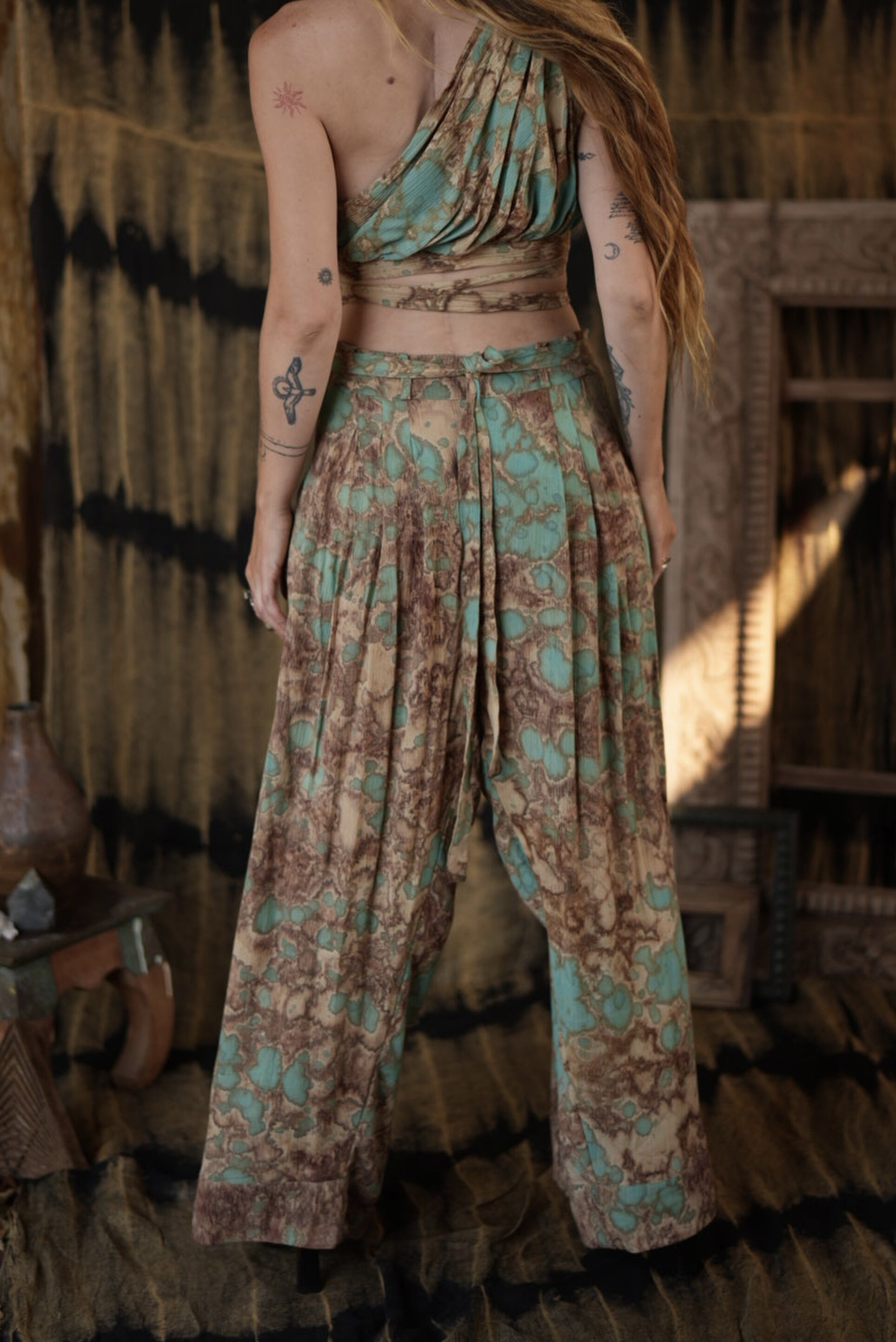 KALLAHARI PANTS tie-dye blue crepe