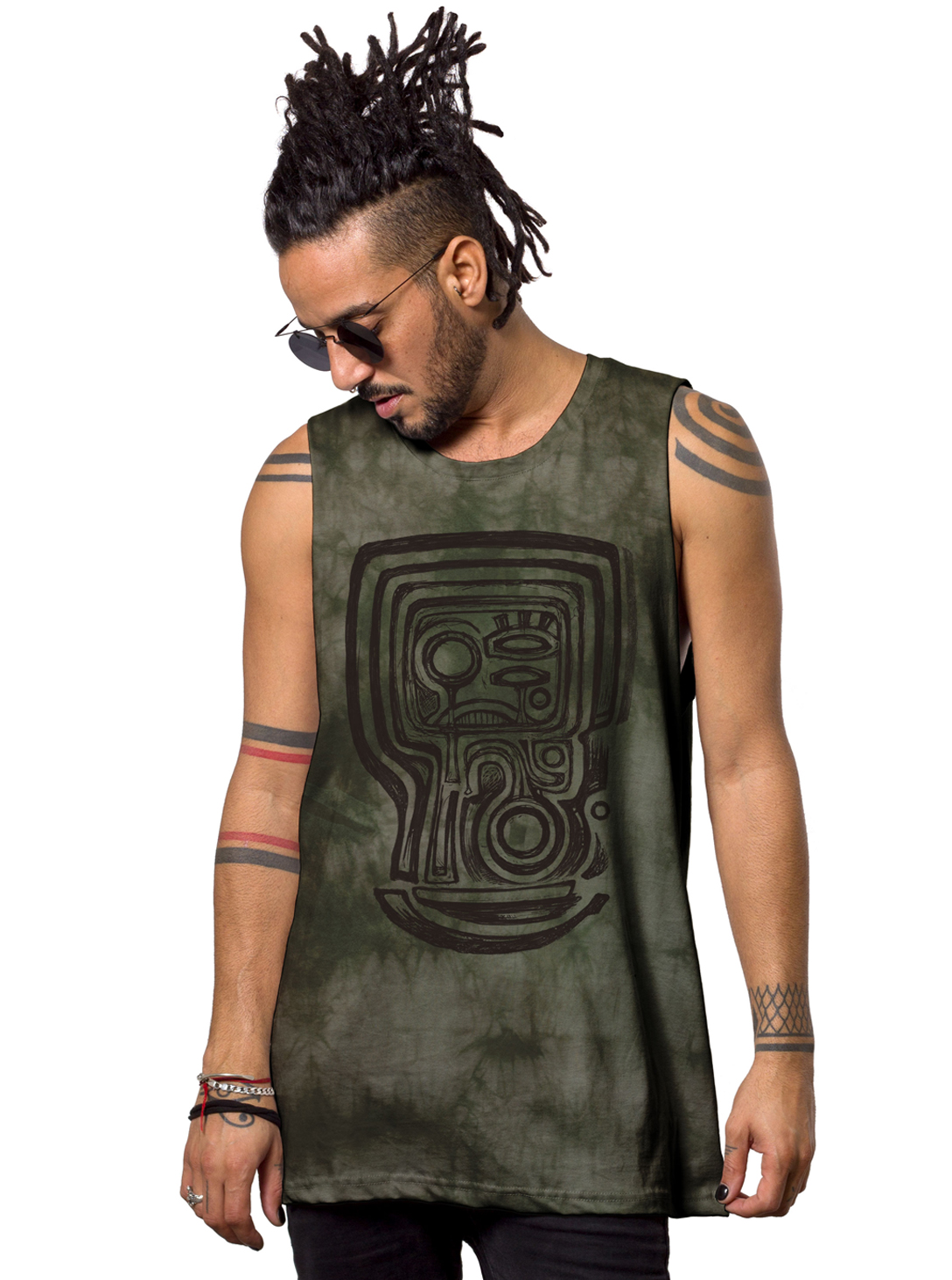MAKOO OLIVE WASH MEN TANK TOP