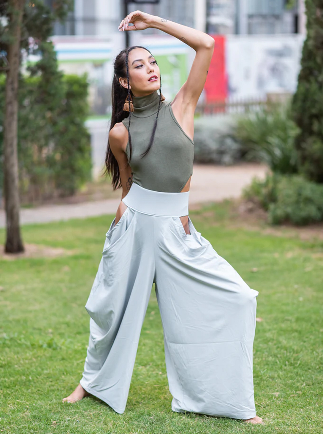 Peekaboo WOMEN WIDE Yoga Pants LIGHT GREY