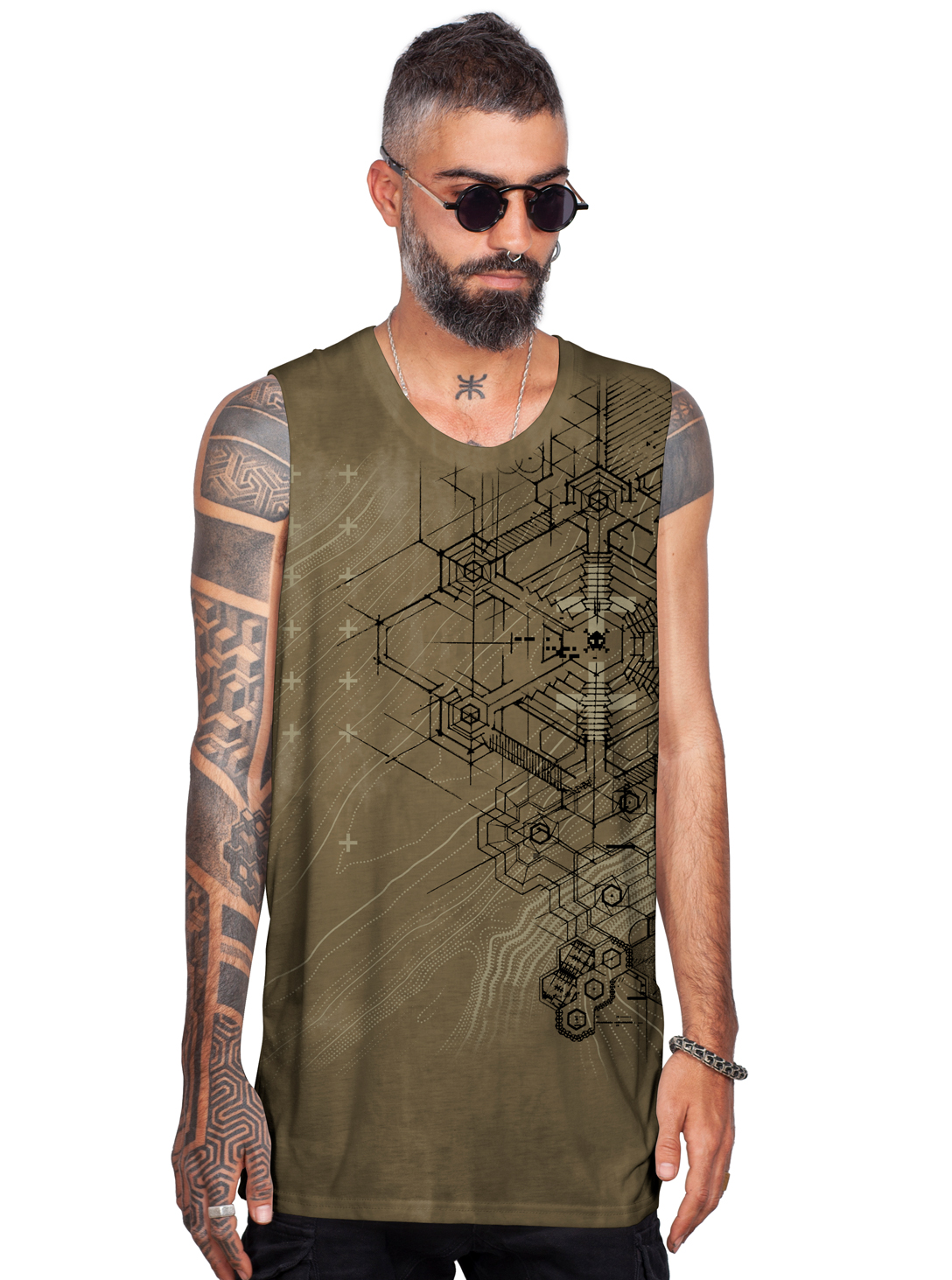 RYOMA MEN'S TANK TOP-OLIVE T.D