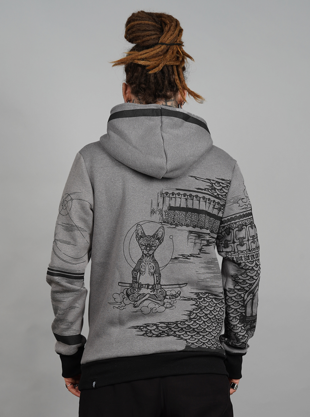 Samurai Cat Grey HOOD MOULINE