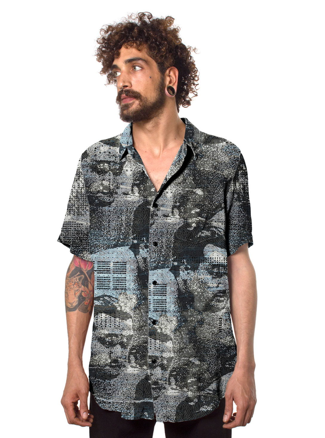 Sumo Waves Button Shirt Blue