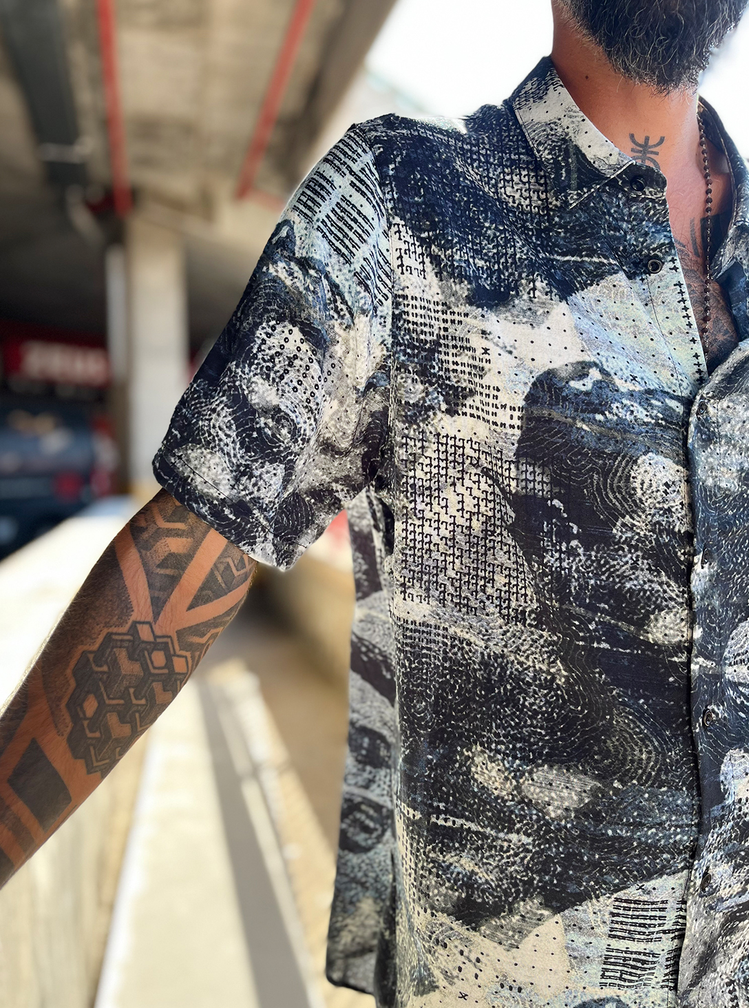 Sumo Waves Button Shirt Blue