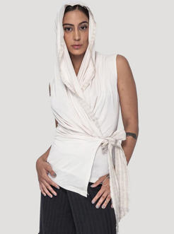 Sorcerer- WOMEN Hooded Wrap Top WHITE
