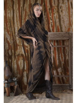 UTU DRESS WITH COWEL feather red earth