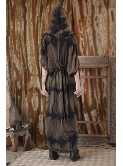 UTU DRESS WITH COWEL feather red earth