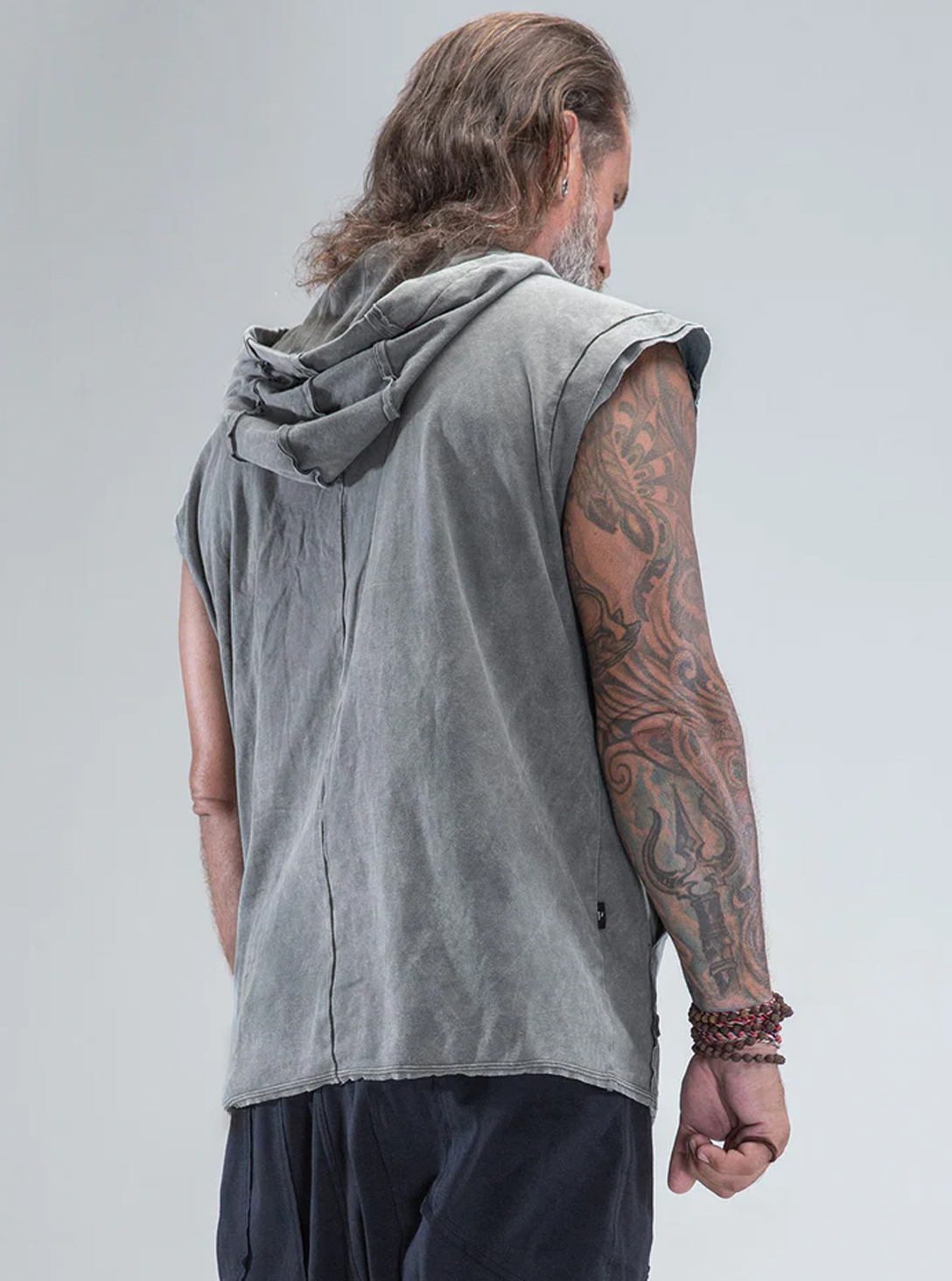 Rhino Sleeveless Baggy Hoodie Sweatshirt WASH GREY