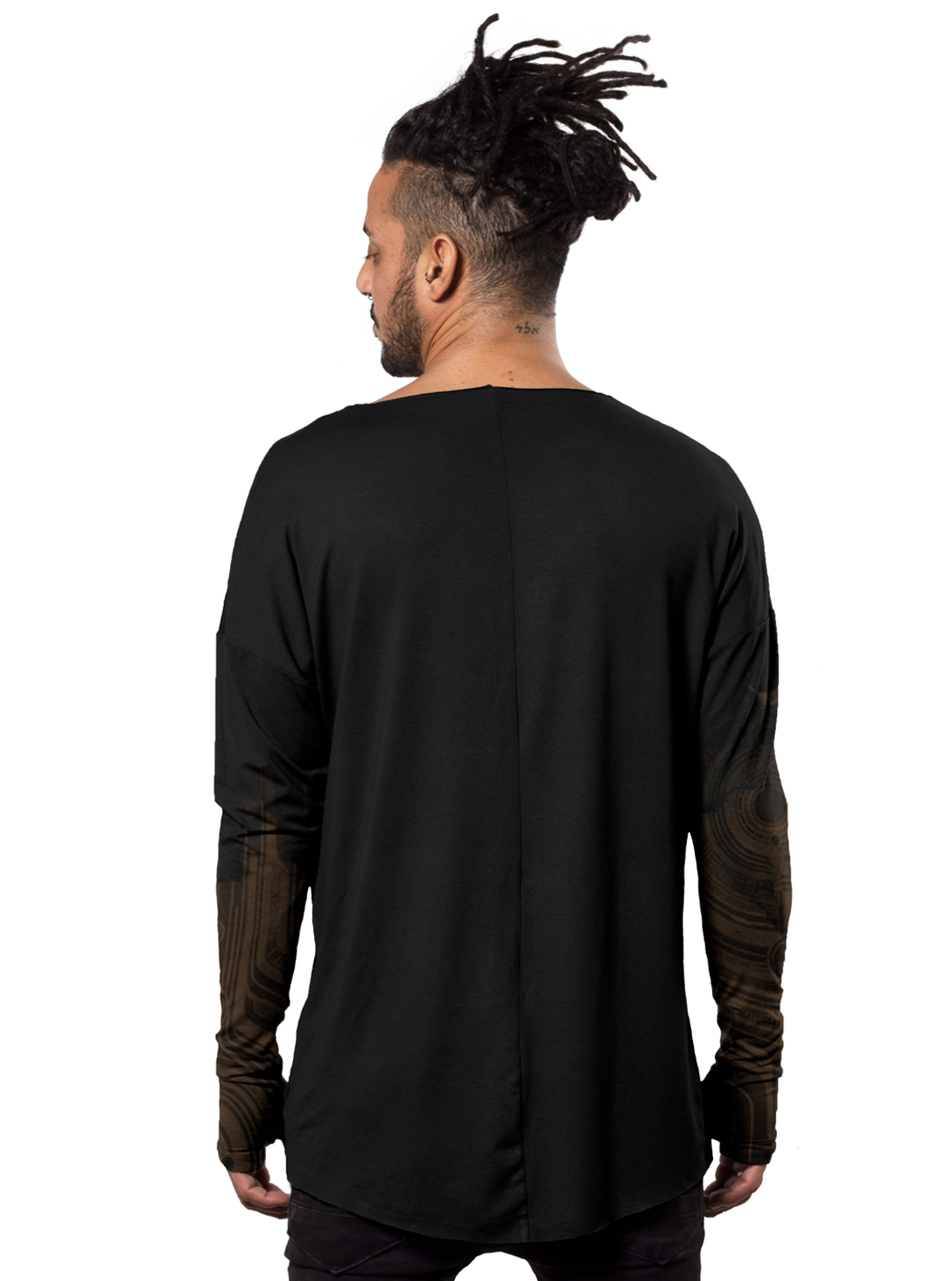 YOSHINORI MEN'S LONG SHIRT BLACK TEX