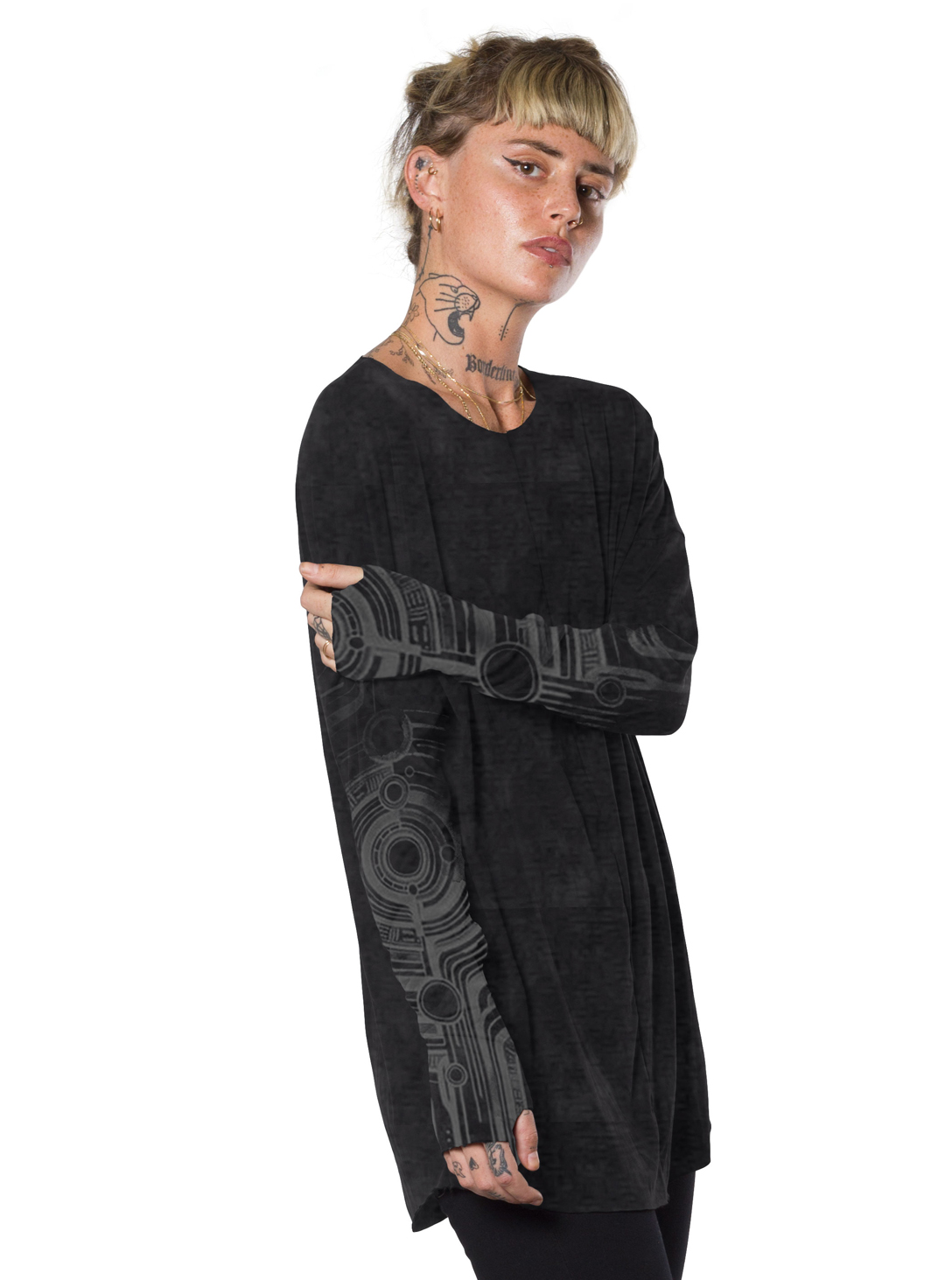 YOSHINORI BLACK TEX-WOMEN'S LONG SHIRT