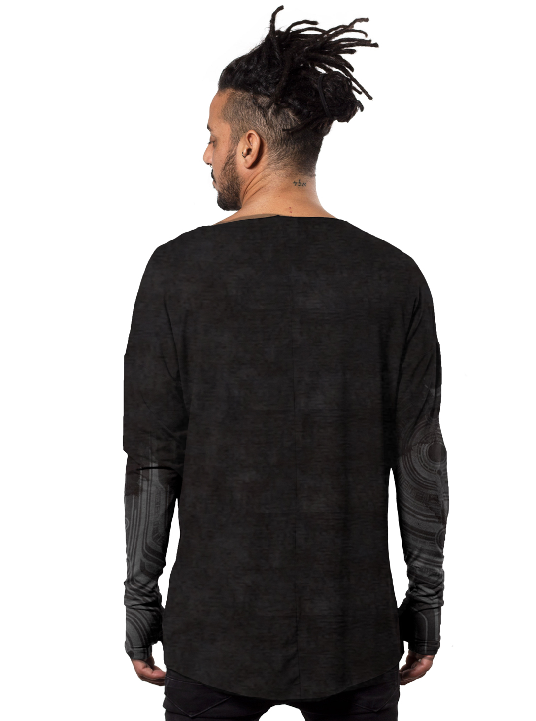 YOSHINORI MEN'S LONG SHIRT BLACK TEX