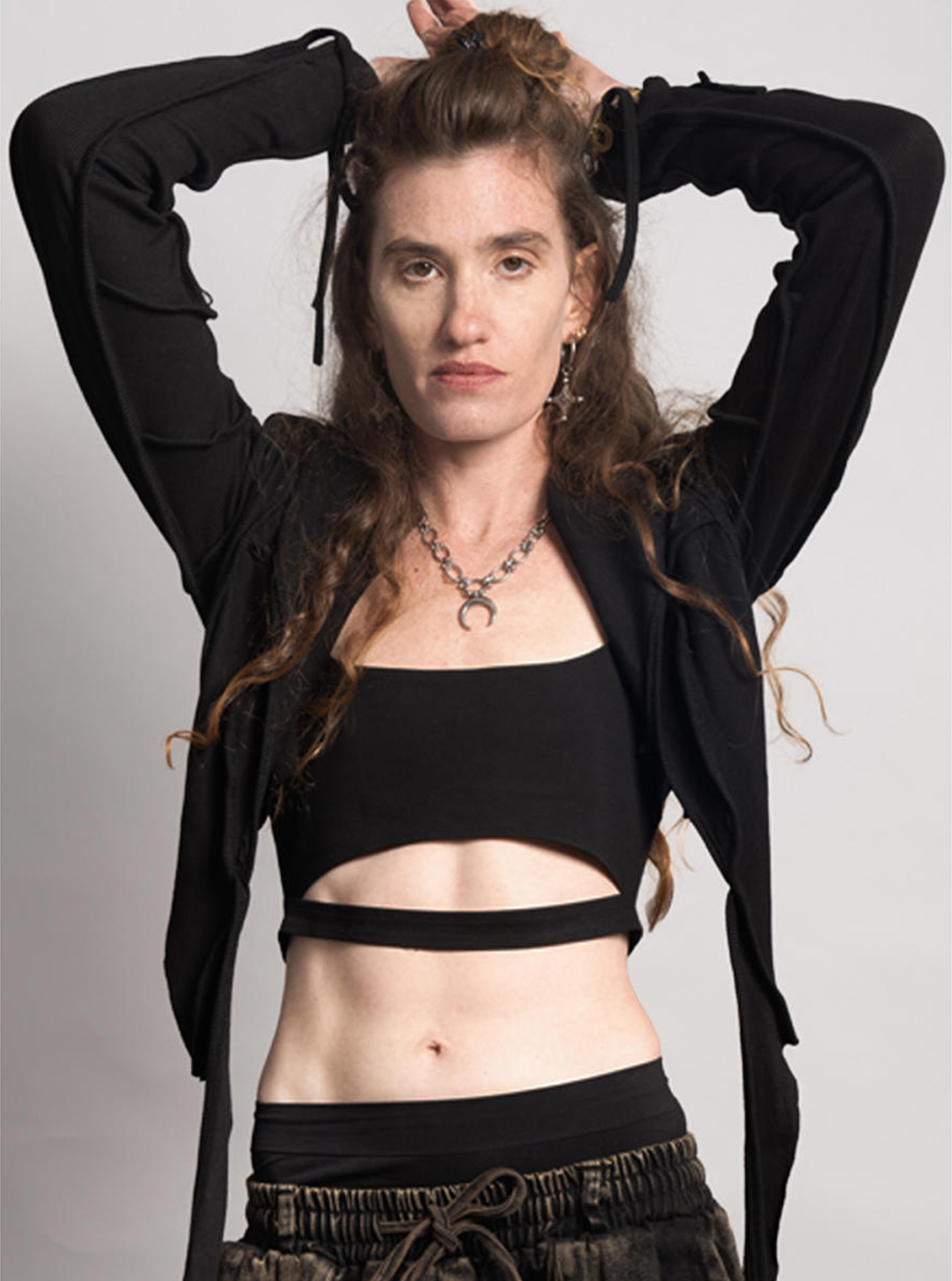 GALA BLACK-WOMEN WRAP CROP TOP LONG SLEEVES