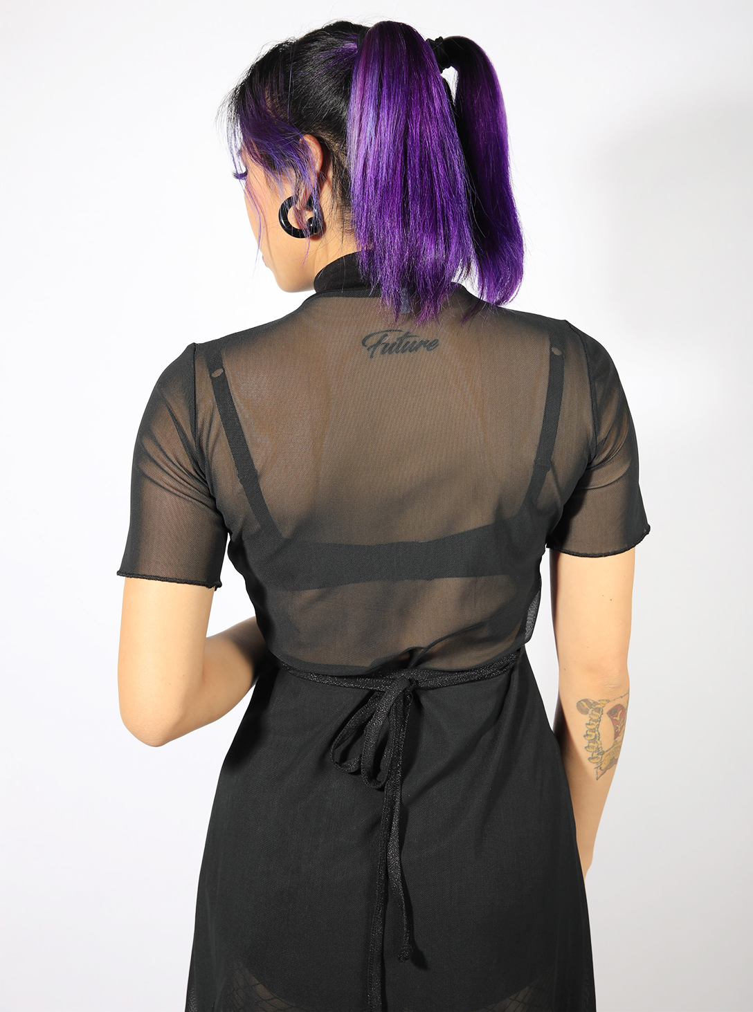 POLLY WOMEN SHORT SHIRT-BLACK NET