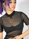 POLLY WOMEN SHORT SHIRT-BLACK NET