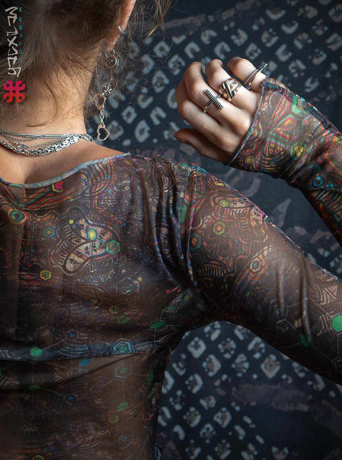 YACXI Crop Top  Soft Mesh -PSYCHEDELIKA GALACTIKA