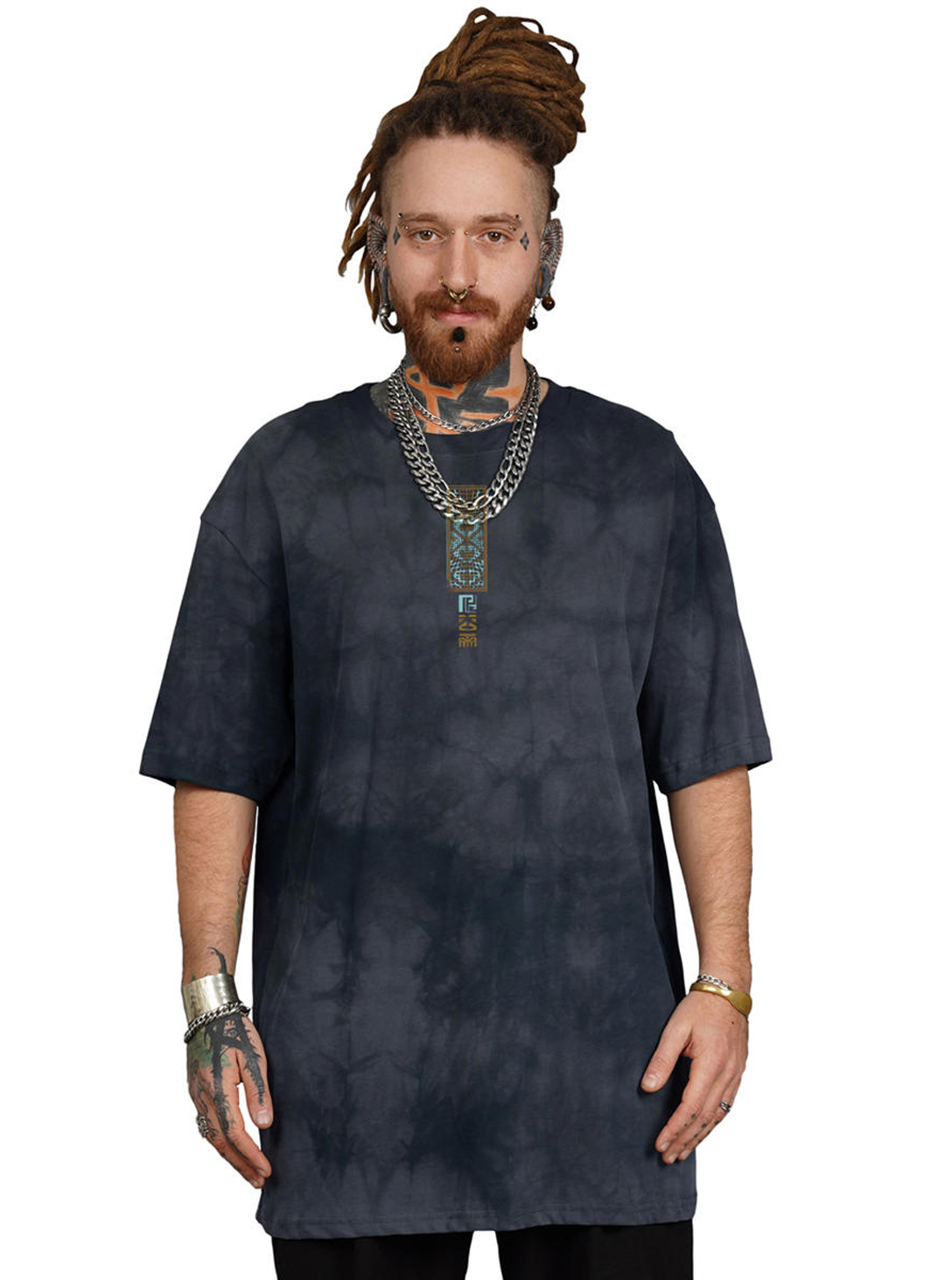 SNAP OVERSIZE T-SHIRT GREY TIE DYE