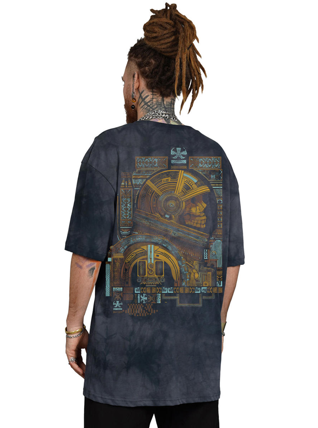 SNAP OVERSIZE T-SHIRT GREY TIE DYE