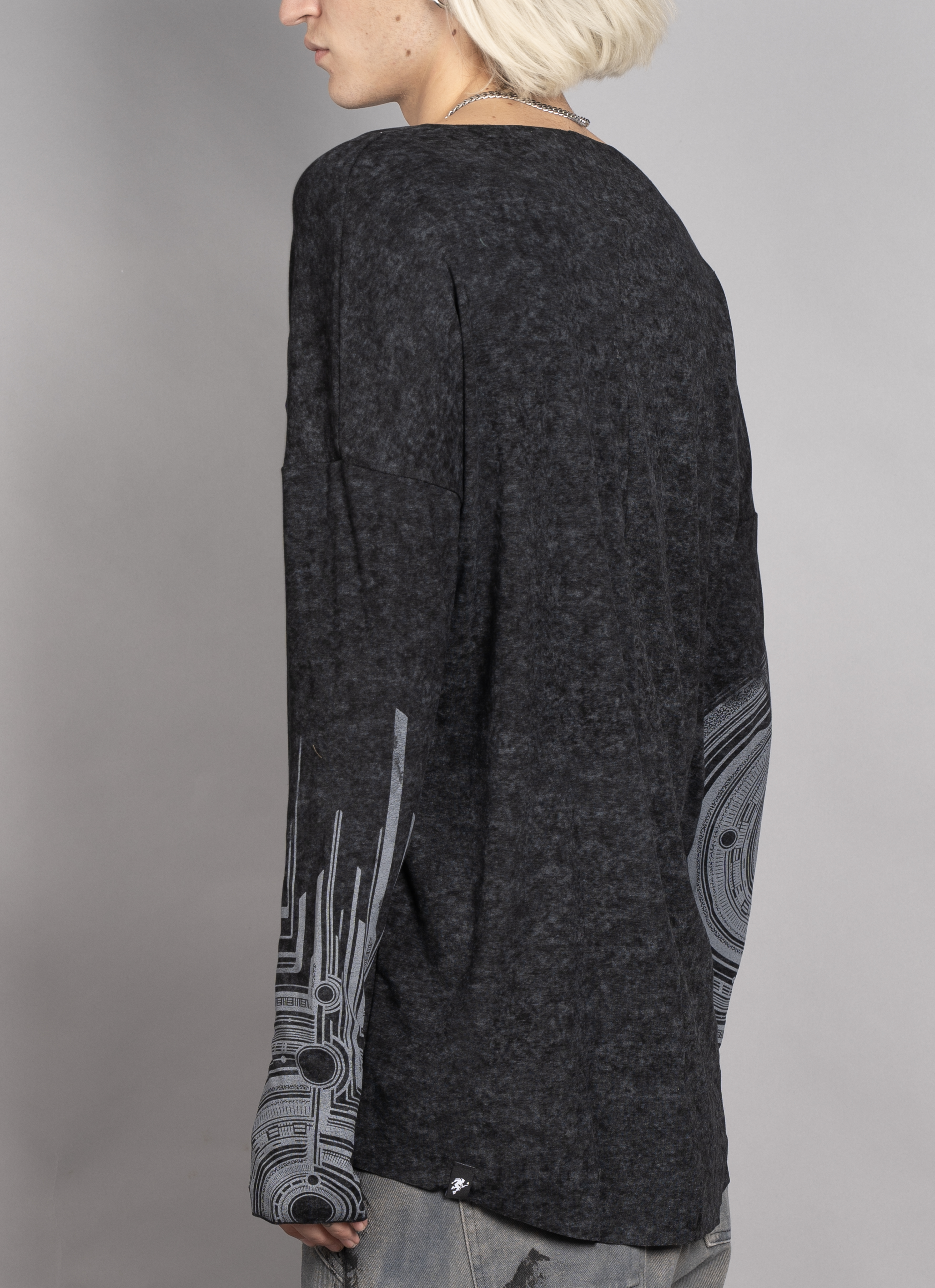 YOSHINORI MEN'S LONG SHIRT BLACK TEX