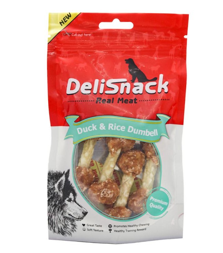 דליסנק חטיף לכלב עצם משקולת בציפוי ברווז