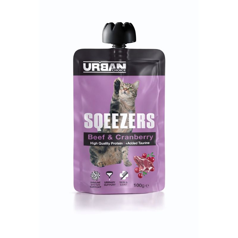 אורבן צ'ויס סקוויז בקר וחמוציות לחתול 