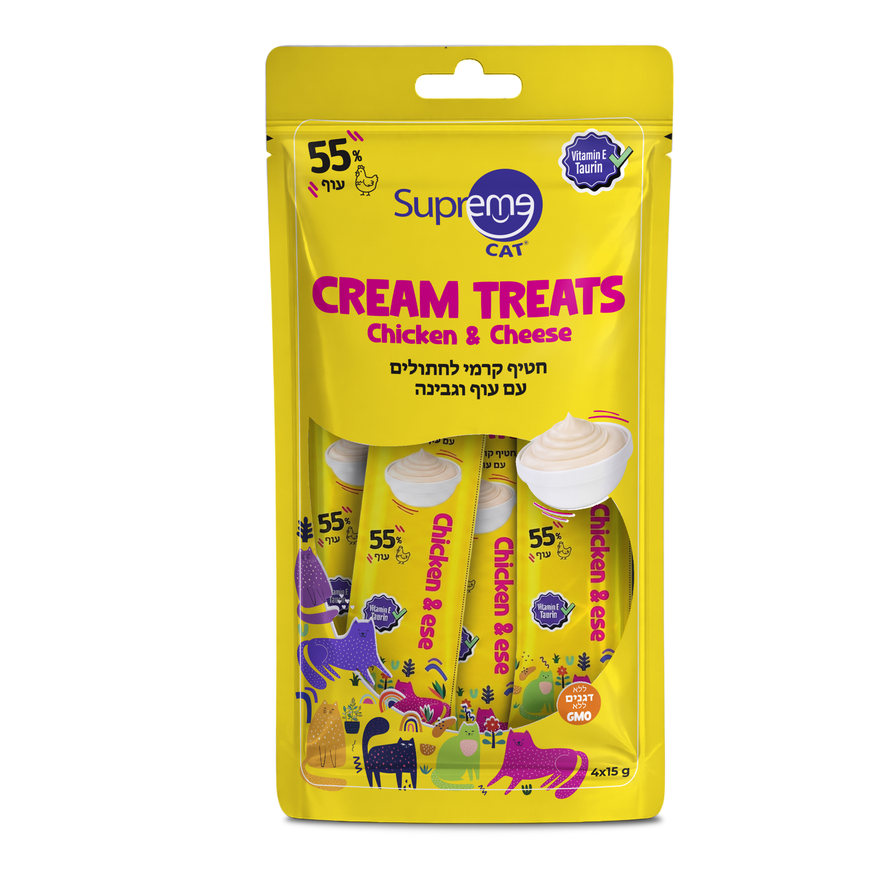 סופרים חתול שלוק עוף עם גבינה