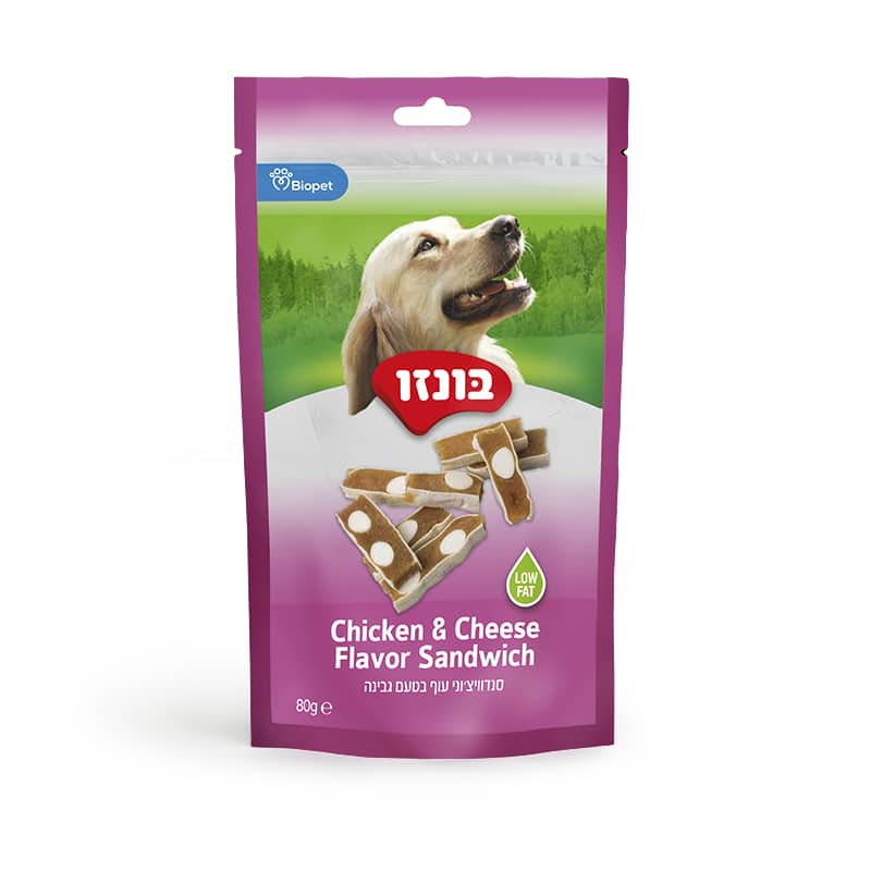 בונזו חטיפים לכלב סנדוויץ עוף בטעם גבינה