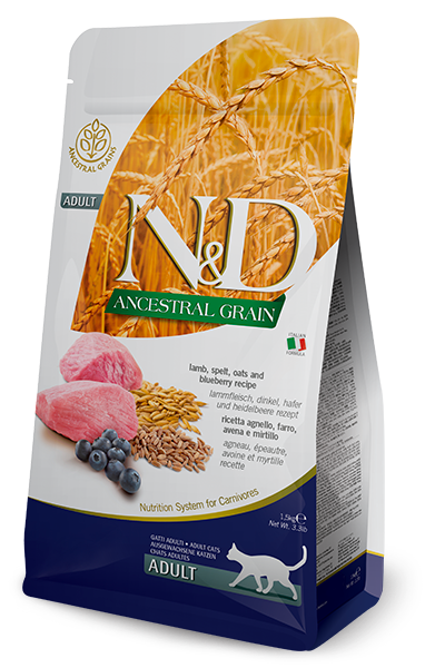 אוכל לחתולים Natural & Delicious Ancestral Grain Lamb & Blueberry Adult