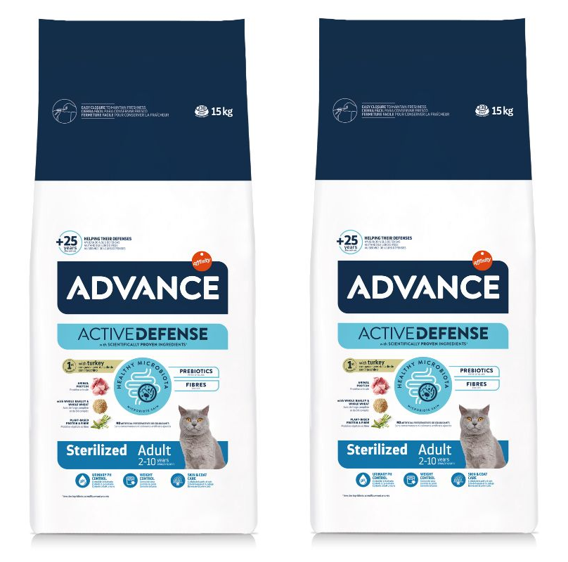 2 שקי אדוונס מזון יבש לחתול בוגר מסורס/מעוקר הודו 15ק"ג כל שק