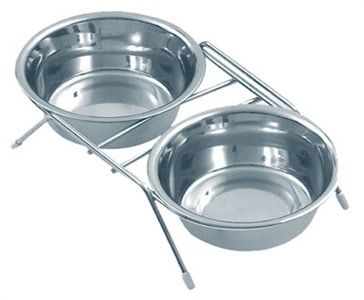 ריבוס סטנד נירוסטה עם 2 קעריות לאוכל ומים במגוון גדלים