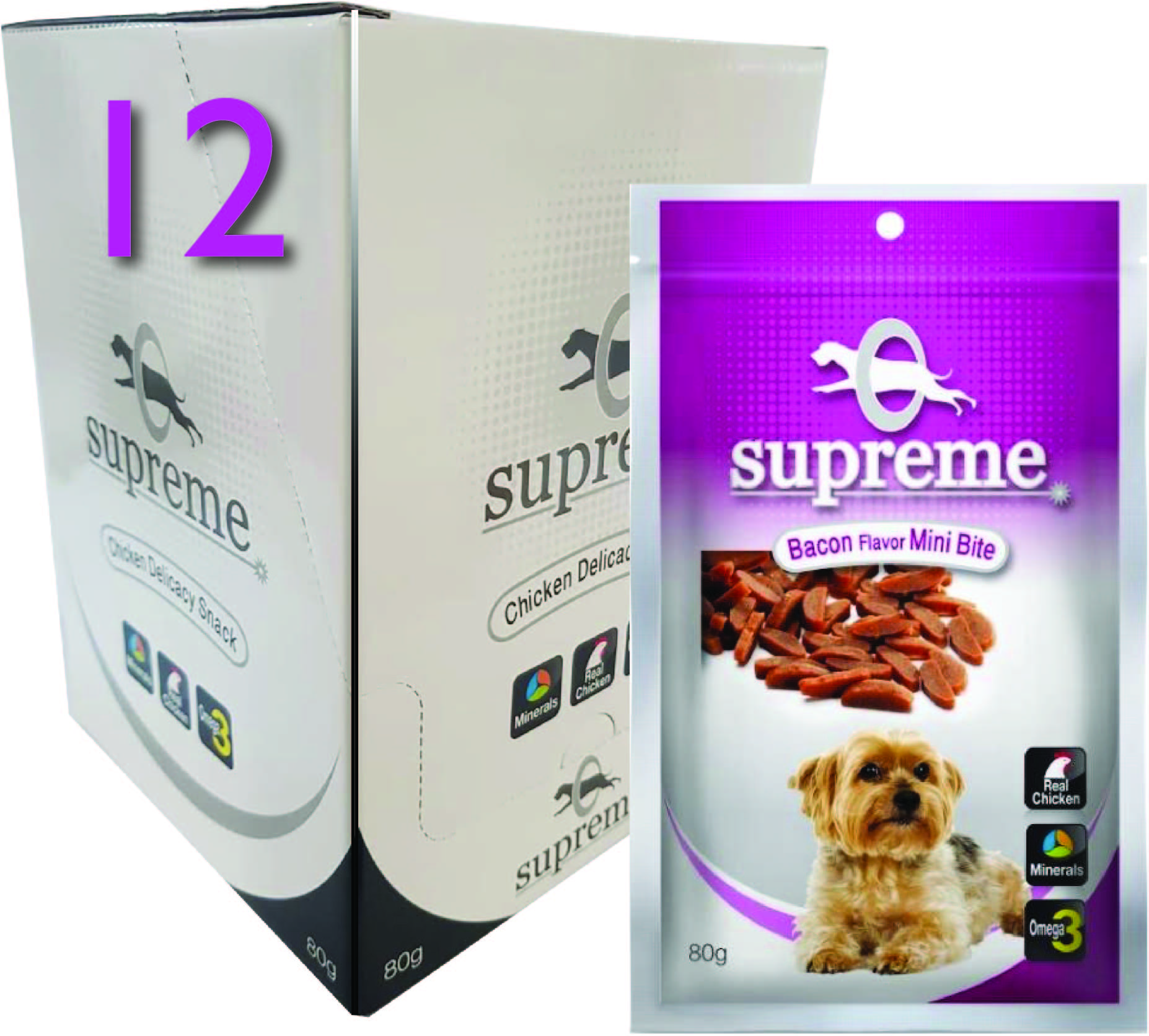 חבילת 12 חטיפי בשר לכלבים קטנים בטעם בייקון סופרים