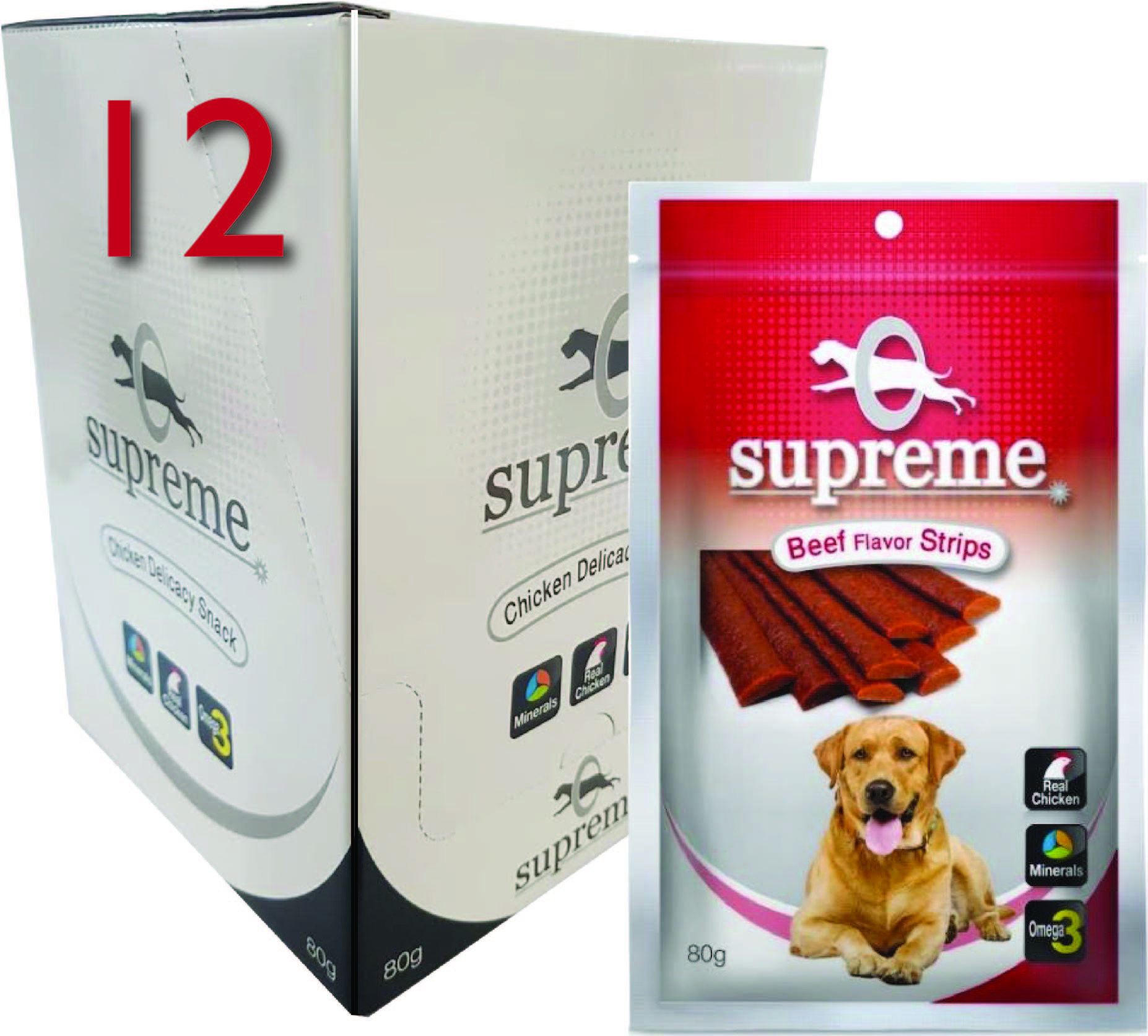 חבילת 12 חטיפי בשר לכלבים בטעם בקר סופרים