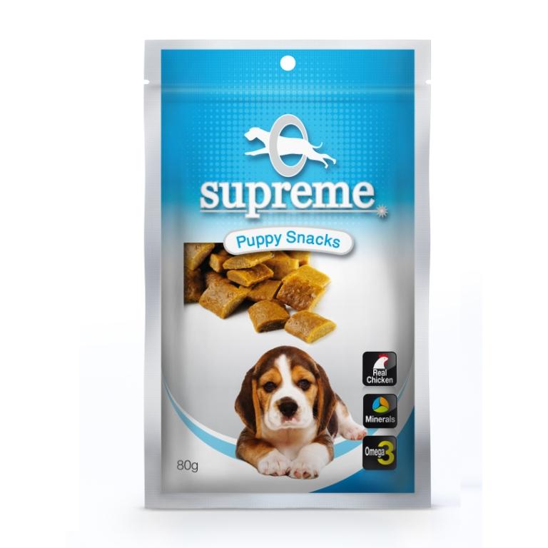 חטיף בשר עוף לגורי כלבים בטעם חלב סופרים 