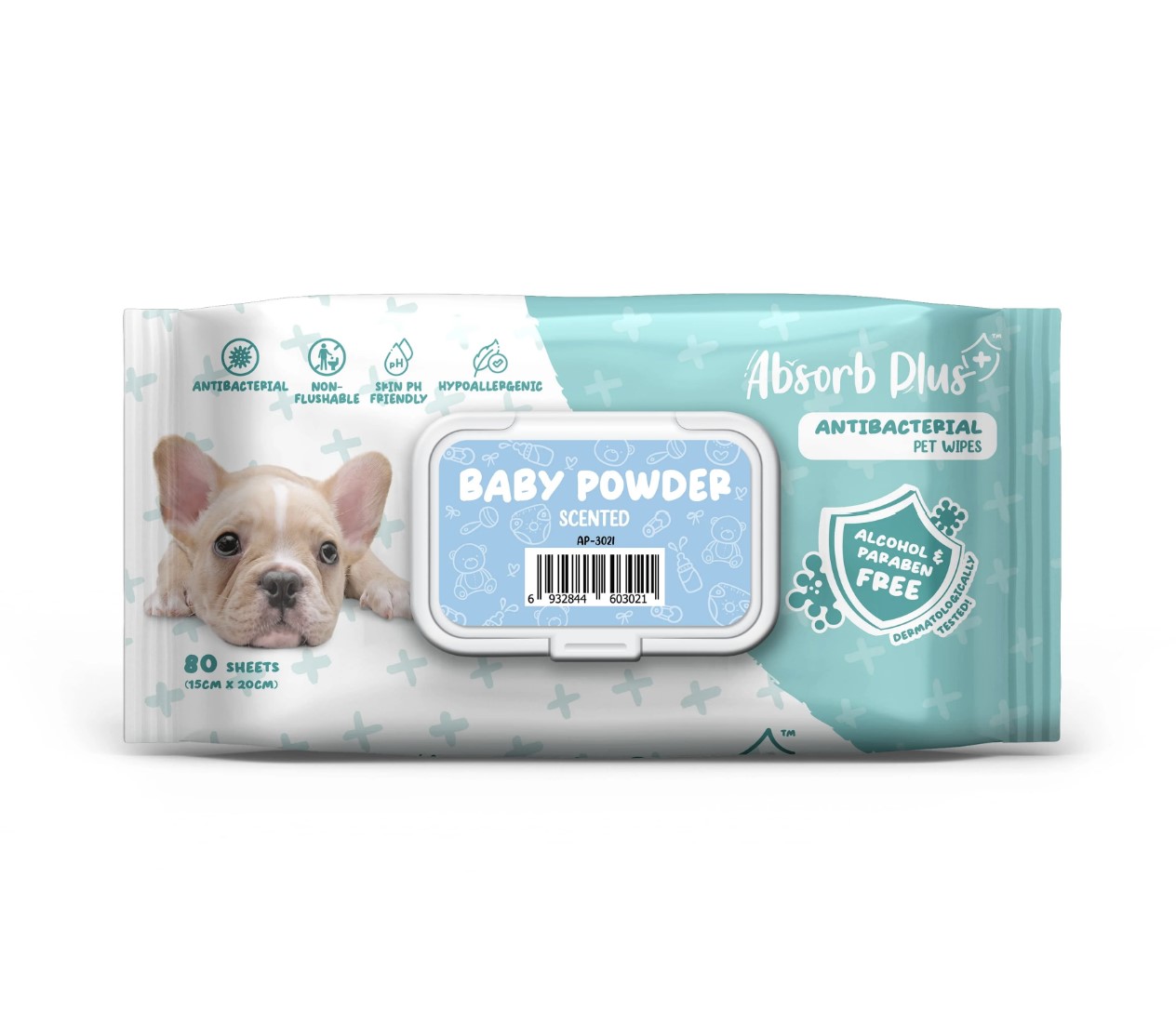 אבסורב+ מגבונים אנטיבקטריאלים בייבי פאודר
