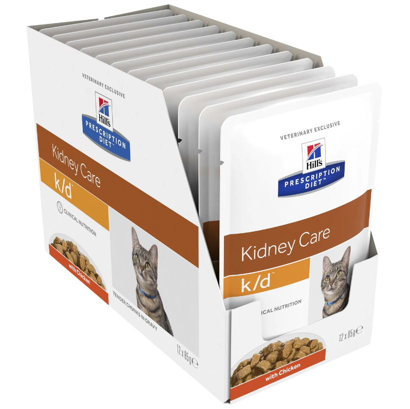 מגש (12יח) פאוץ מזון רפואי רטוב לחתול הילס K/D
